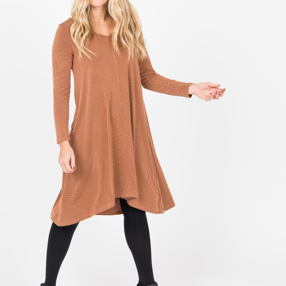 Hi-Lo Dress V-Neck Long Sleeve Pumpkin